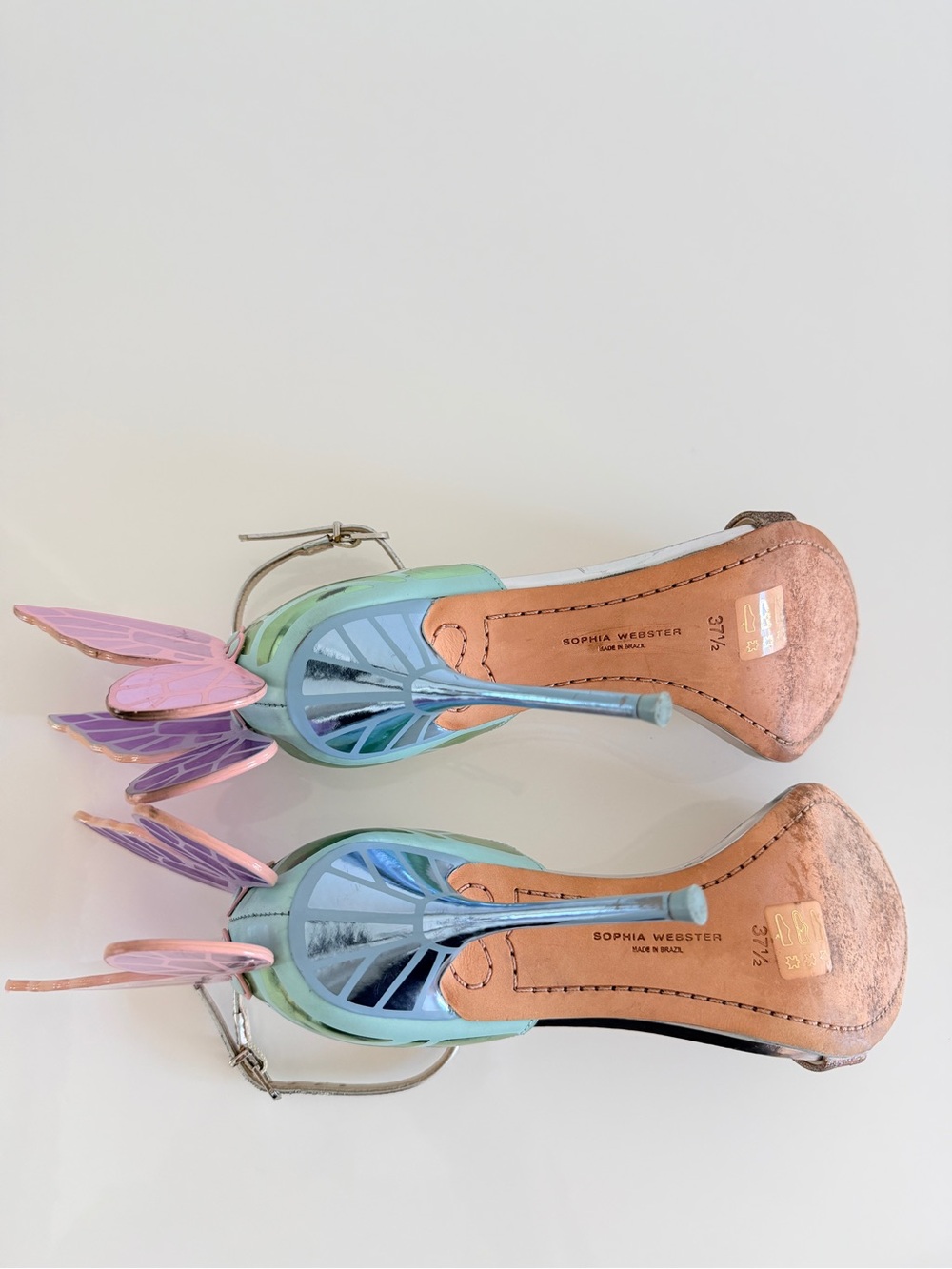 Sophia Webster Silver Heels with Pink & Purple Butterfly Wings - Picture 7 of 15